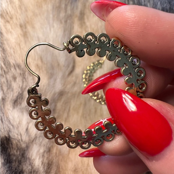 Solid Brass Indonesian Dangle Hoops - Picture 6 of 7